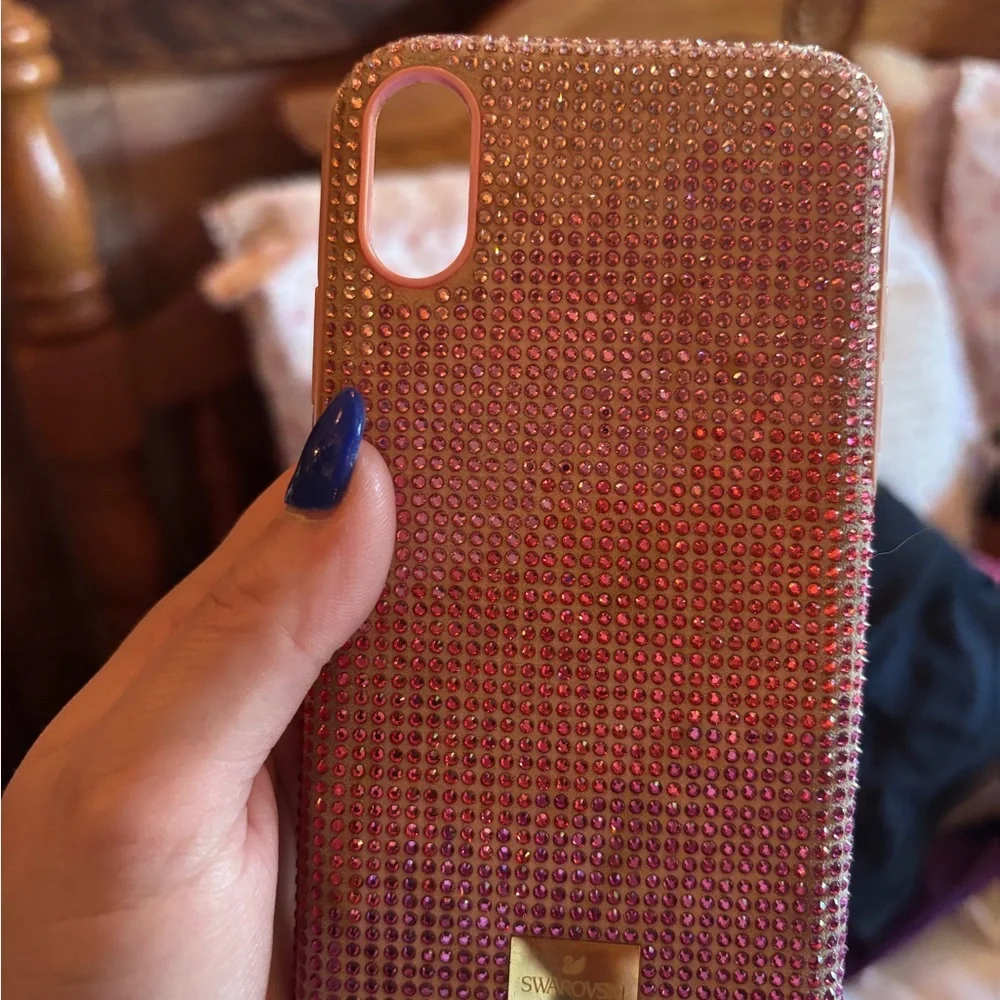 Swarovski Pink Crystal Rhinestone Phone Case with Gold Plaque